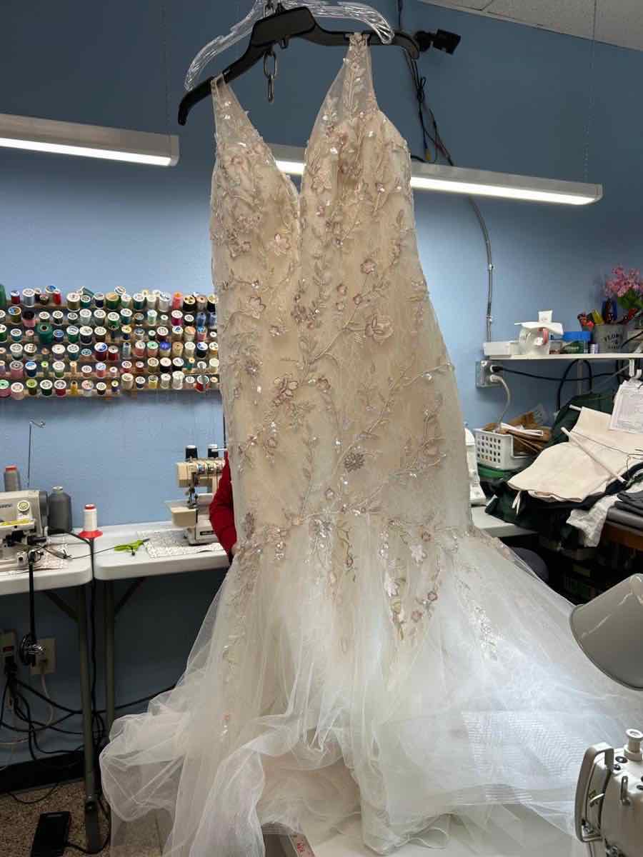 Blush beaded floral mermaid gown